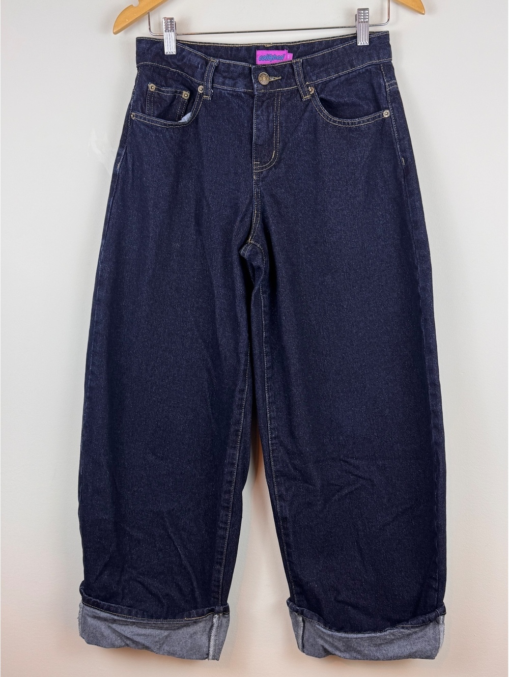 Edikted Dark Wash Cuffed Baggy Wide Leg Jeans Y2K Denim Size XS